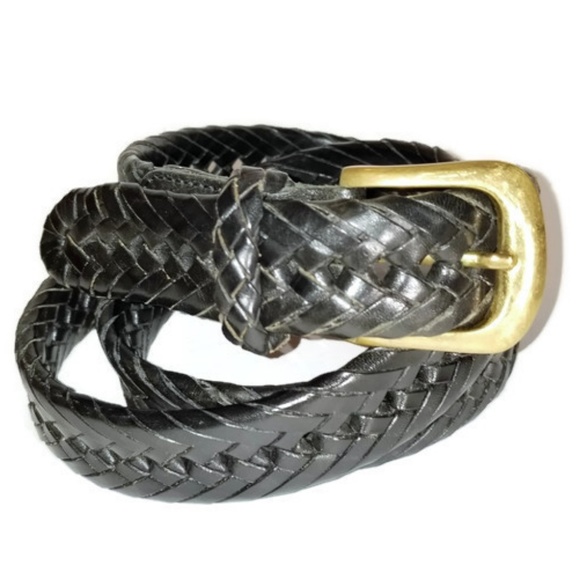 L.L. Bean Other - L.LBEAN Black leather Braided Belt Solid Brass 42
